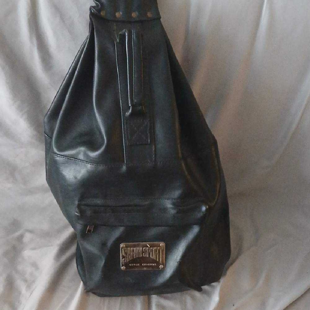 Coach Dark Leather Backpack with Silver Accents